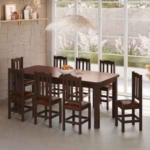 Mesa De Jantar Com 8 Cadeiras Com Estofado Corino Marrom 200cm Castanho Diamante Shop Jm