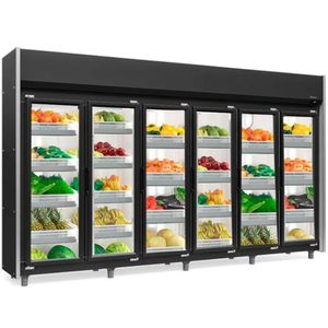 Expositor Vertical Hortifruti 6 Portas De Vidro Geas6p Gelopar Auto Serviço Hortifruti Preto 220v