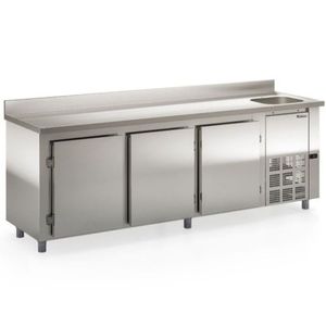 Balcão De Encosto Com 3 Portas E 1 Pia Lado Direito Gbfe250cd Gelopar Balcão 765 Litros Inox 220v