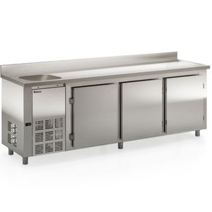 Balcão De Encosto Com 3 Portas E 1 Pia Lado Esquerdo Gbfe250ce Gelopar Balcão 765 Litros Inox 220v