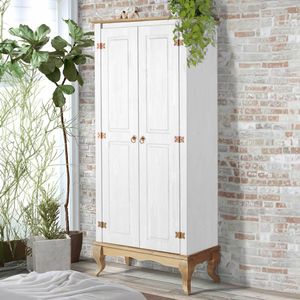 Guarda Roupa 2 Portas Madeira Maciça Rústico Pés Luis Xv Branco Garapa 4000 Denk