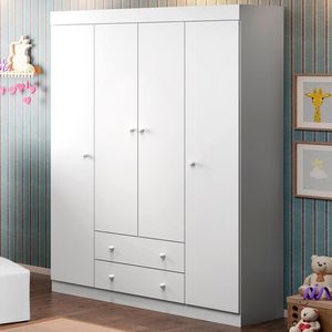Guarda Roupa Infantil 4 Portas 2 Gavetas Helena Branco