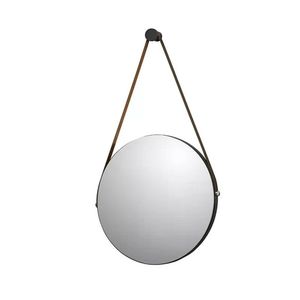 Espelho Decorativo Redondo Com Alça De Couro Sunset Preto - Pr Móveis Preto