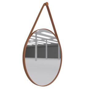 Espelho Decorativo Float Com Alça De Couro Ecológico Marrom/caramelo