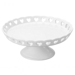 Boleira Centro De Mesa Ceramica Coração Branco 15 Cm - Lyor