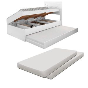 Cama Com Colchão Solteiro Baú Com Auxiliar Branca