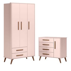 Cômoda 3825 E Guarda Roupa 3830 Q Encanto Retrô Rosa - Qmovi
