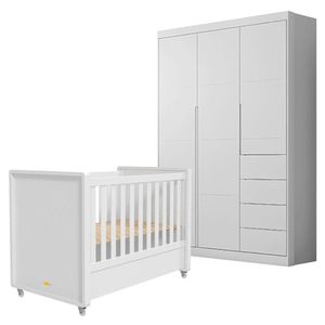Berço Americano Tutto New E Guarda Roupa Infantil Eloá Branco Acetinado - Phoenix Baby