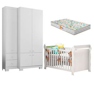 Berço Americano Lara E Guarda Roupa Infantil B22052 Branco Brilho Com Colchão Gazin - Araplac
