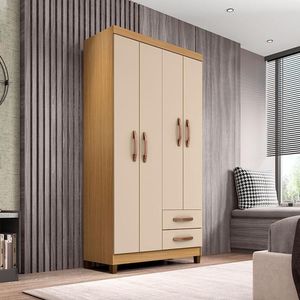 Guarda Roupa Solteiro Ambiente Modena 4 Portas Carvalho Americano Off White - Incorplac