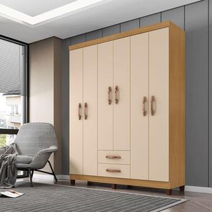 Guarda Roupa Casal Ambiente Mogi 6 Portas Carvalho Americano Off White - Incorplac