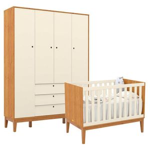 Berço Americano E Guarda Roupa Unique 4 Portas Freijó Off White Eco Wood - Matic