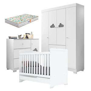 Quarto De Bebê Ane Com Berço Americano Cafuné Branco Brilho E Colchão Gazin - Phoenix Baby