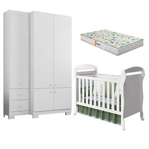 Berço Americano Danny E Guarda Roupa Infantil B22052 Branco Brilho Com Colchão Gazin - Araplac