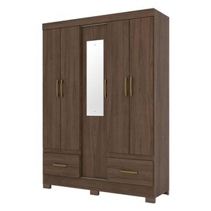 Guarda Roupa Solteiro B60 Castanho Com Espelho - Briz Móveis