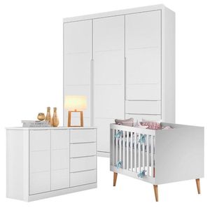 Quarto De Bebê Blenda E Berço Americano Ludmila Branco Acetinado - Phoenix