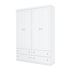 Cômoda E Guarda Roupa Infantil Americano 4 Portas Branco Hp - Henn