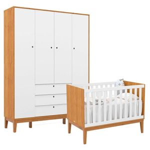 Berço Americano E Guarda Roupa Unique 4 Portas Freijó Branco Soft Eco Wood - Matic
