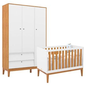 Berço Americano E Guarda Roupa Unique 3 Portas Branco Soft Freijó Eco Wood - Matic