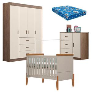 Quarto De Bebê Lívia E Berço Americano Emilly Carvalho Off White Com Colchão Ortobom - Canaã