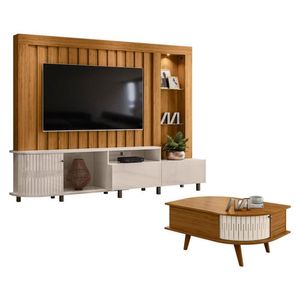 Estante Home Theater Le Mans Com Mesa De Centro Indianápolis Naturale Off White - Madetec