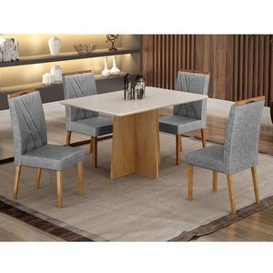 Mesa De Jantar Ambiente Jade 120x80cm Cinamomo Off White Com 4 Cadeiras Lara Linho Prata - Valdemóveis