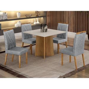 Mesa De Jantar Ambiente Jade 90cm Cinamomo Off White Com 4 Cadeiras Lara Linho Prata - Valdemóveis
