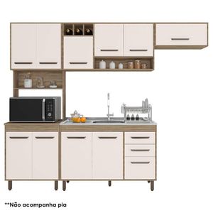 Cozinha 4 Peças Barcelona Com Balcão De Pia Carvalho Oak Off White - Poliman