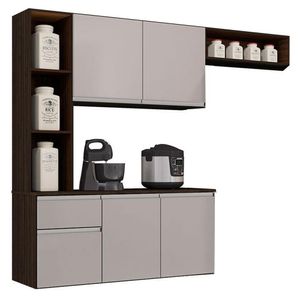 Cozinha Suspensa Com Balcão Mel 163 Cm Chocolate Off White - Poquema