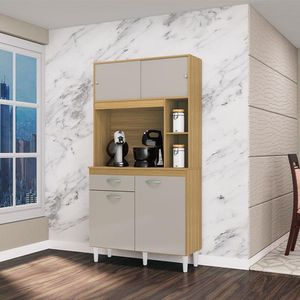 Armário Para Cozinha Ambiente Kit Duda 90 Cm Damasco Off White - Poquema