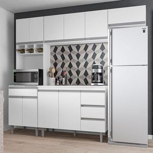 Cozinha Com Balcão E Tampo 120 Cm Ambiente Andréia Branco Brilho - Ajl