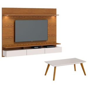 Painel Suspenso Decore 2.2 Com Mesa De Centro Classic Freijó Off White - Imcal