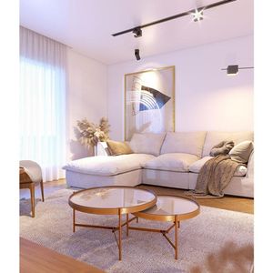 Kit Mesa De Centro Ambiente Aqua Com Vidro Off White Cobre - Imcal