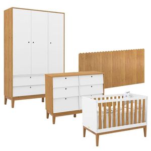 Quarto De Bebê Unique 3 Portas Com Cômoda 6 Gavetas E Painel Farm Branco Soft Freijó Eco Wood - Matic