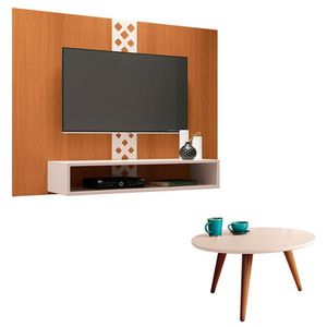 Painel Para Tv Home Suspenso Form E Mesa De Centro Sorelle Cinamomo Off White - Hb Móveis