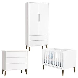 Quarto De Bebê Theo 2 Portas Branco Acetinado Com Pés Amadeirado - Reller