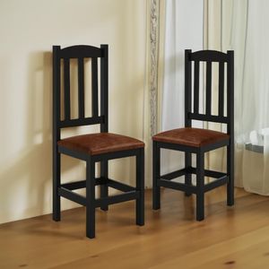 Kit 2 Cadeiras Em Madeira Maciça Com Estofado Corino Marrom Preto Diamante Shop Jm