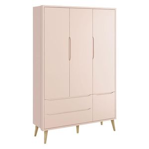Guarda Roupa Infantil Theo 3 Portas Rosa Com Pés Madeira Natural - Reller