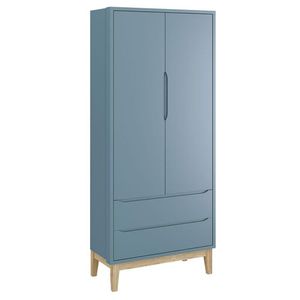 Guarda Roupa Infantil New Classic 2 Portas Azul Com Pés Madeira Natural - Reller