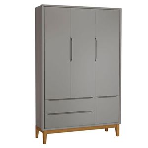 Guarda Roupa Infantil New Classic 3 Portas Cinza Com Pés Madeira - Reller