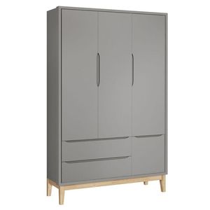 Guarda Roupa Infantil New Classic 3 Portas Cinza Com Pés Madeira Natural - Reller