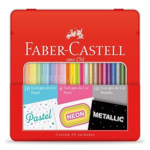 Estojo De Metal Com Ecolápis De Cor 10 Pastel + 4 Neon + 10 Metálicos Faber-castell