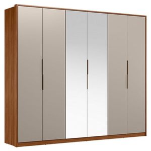Guarda Roupa Casal Atrice 6 Portas Nogueira Nude Prime Tx Com Espelho Demóbile - Demartêz