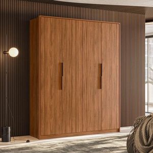 Guarda Roupa Casal Attore Ambiente 4 Portas Nogueira Touch Demóbile - Demartêz