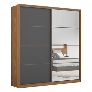 Guarda Roupa Casal Belga 2 Portas 1 Porta Em Espelho Amêndola Grafito - Demartêz