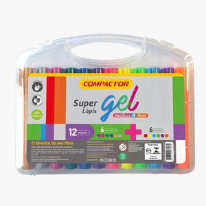 Lápis De Cera Super Gel 12 Cores Compactor 6 Metálicas E 6 Neon