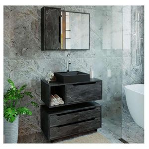 Conjunto Para Banheiro Ambiente 80 Cm Mármore Lunar - Tecnomobili