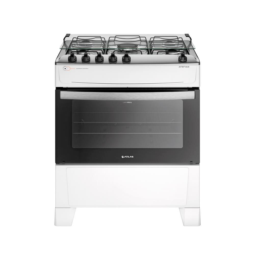 Fogão 5 Bocas Branco Com Mesa Inox Atlas Atenas Bivolt Menor preço em Fogão 5 Bocas Branco Com Mesa Inox Atlas Atenas Bivolt