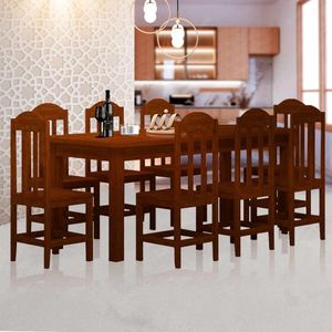 Conjunto Mesa De Jantar Madeira Maciça Safira Com 8 Lugares Castanho Jm Móveis