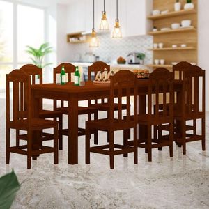 Mesa De Jantar Retangular 8 Lugares Madeira Maciça Safira Castanho Jm Móveis